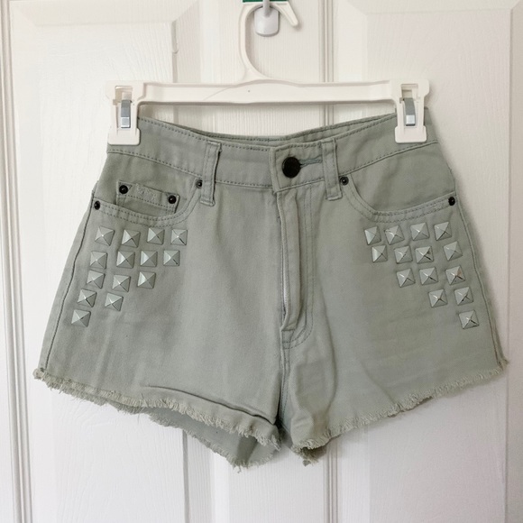 UO BDG sage green shorts w/studs - Picture 1 of 2